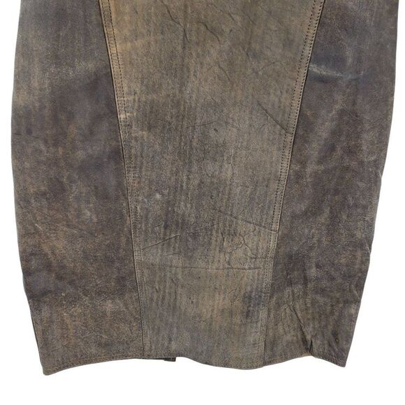 Vintage 80's Winlit Skirt Leather Country Rustic Distressed Pencil Brown Sz S - Picture 5 of 9